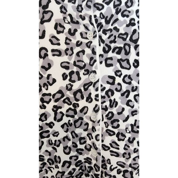 Basic Edition Womens XL Gray Black White Leopard Print V Neck 3/4 Sleeve Sweater - Picture 4 of 13